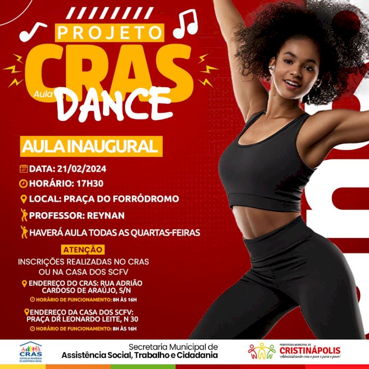 Prefeitura de Cristinápolis abre inscrições para o projeto CRAS Aula Dance