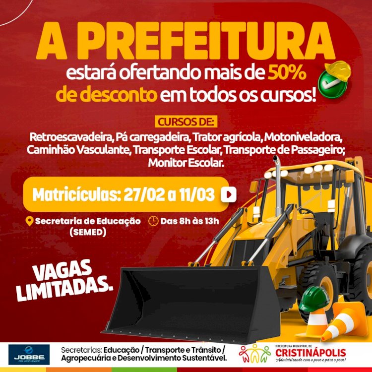 Prefeitura de Cristinápolis facilita acesso a curso de operador de máquinas