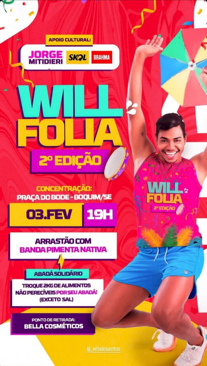 Will Folia promete um imenso arrastão solidário na avenida principal de Boquim